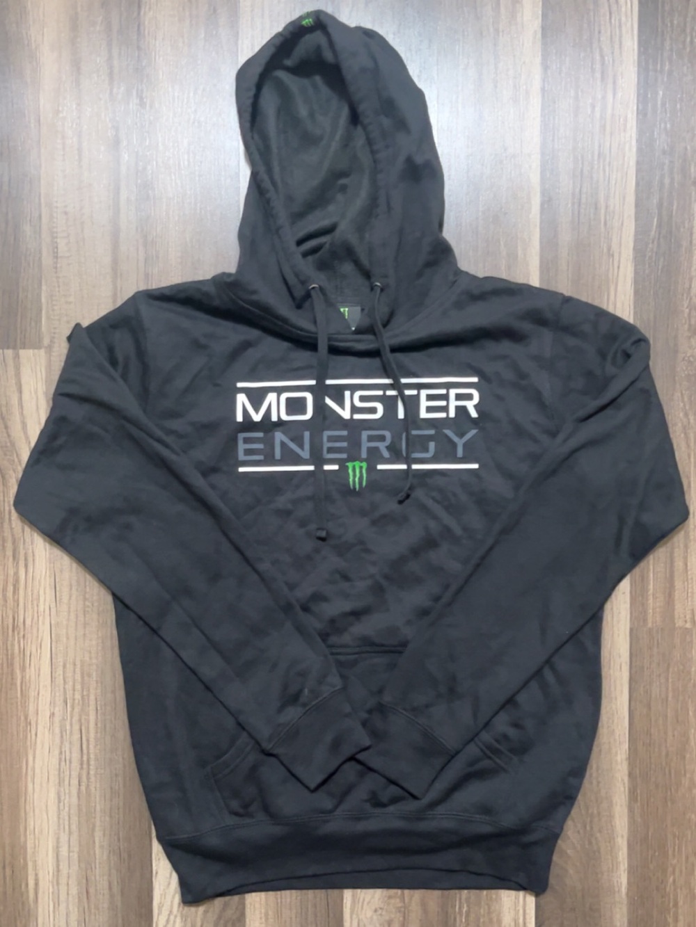 MONSTER ENERGY Mens Medium Black Green Pullover Hoodie Sweatshirt